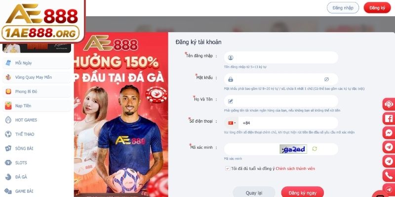 Hướng dẫn thao tác tiến hành đăng ký AE888