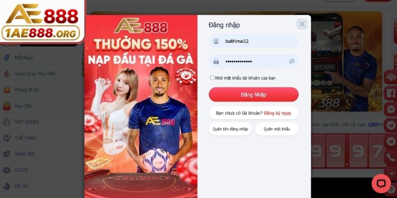 Hướng dẫn các thao tác đăng nhập AE888